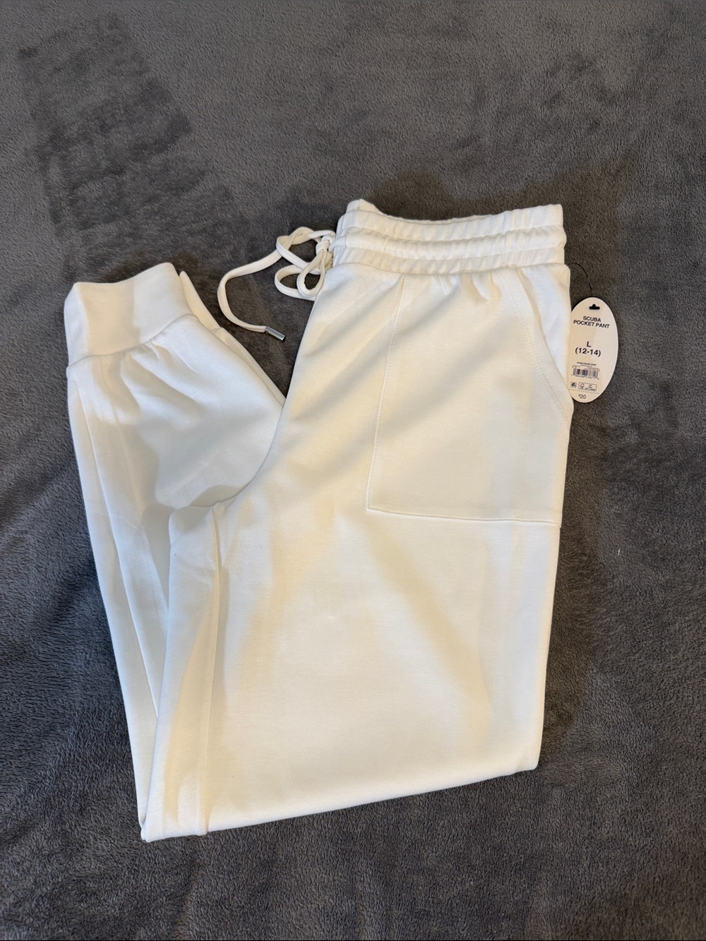 Women’s White Drawstring Pocket Joggers scuba fabric nwt